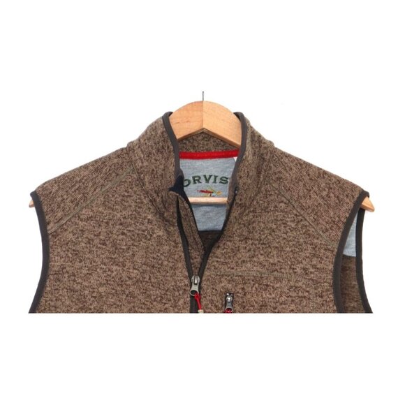 Orvis Mens Brown Fleece Zip-Up Vest W/ Red Accents & Pockets Gorpcore Heritage - Picture 6 of 10